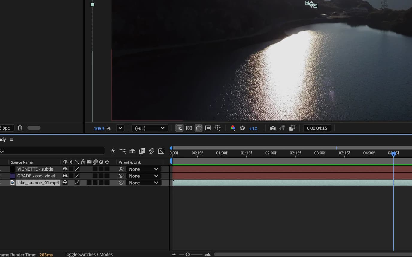 After Effects project with the timeline and layer stack enlarged